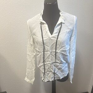 Forever 21 White Fitted Blouse with Mandarin Collar
